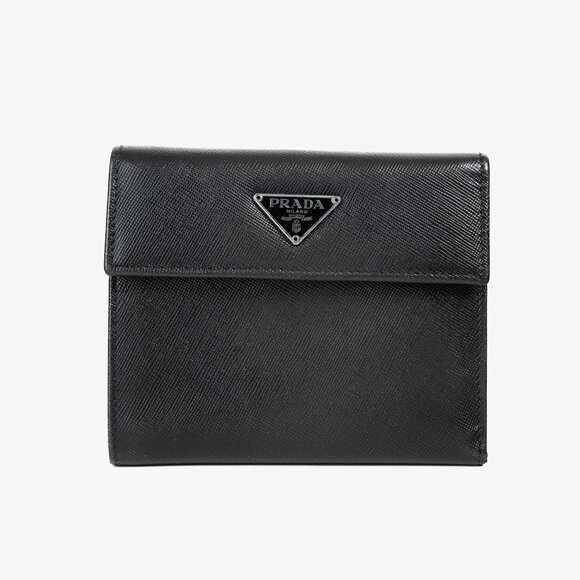 Prada Black Saffiano Compact Trifold Wallet - Picture 1 of 10